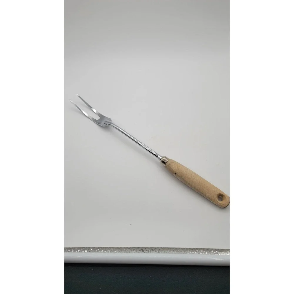 Ekco A&J Meat Carving‎ Serving Fork Stainless Steel Wood Handle Farmhouse 13